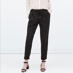 Zara Drawstring Trouser Pants, Black
